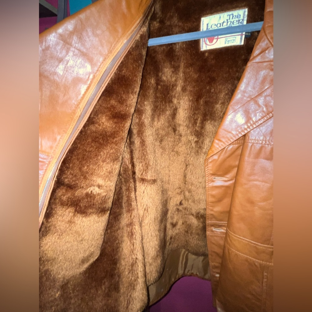 Vintage, faux fur lined leather coat